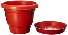 Load image into Gallery viewer, Kraft Seeds Plastic Gamla Planter Pot With Bottom Plate Tray(12 Pcs)| Garden Planters forHome| Plant Container Set| Drip Trays Pots| Plastic Pots With Saucers, Red
