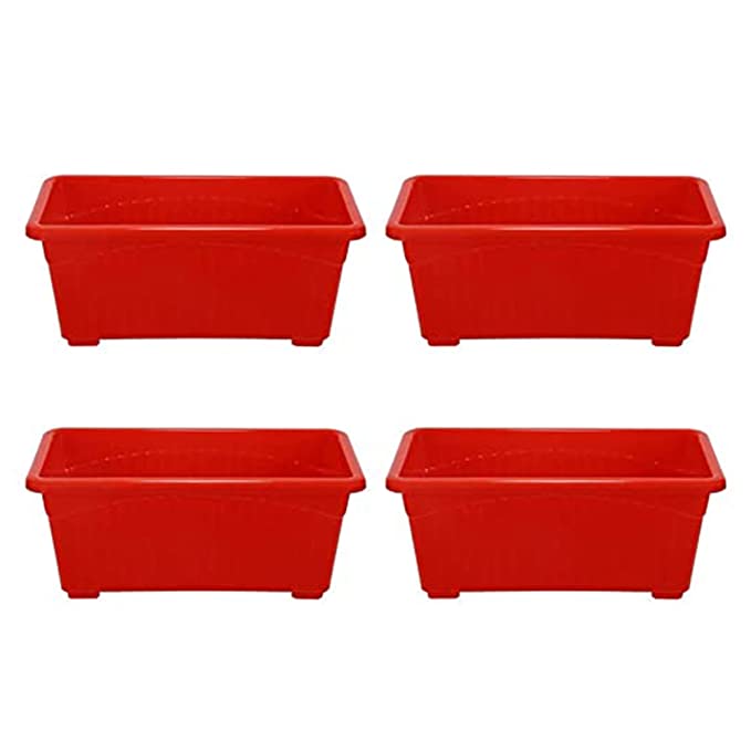Seeds Plastic Window Planters (4 Pcs, 13 Inch, Red) | Planting Pots for House Plants | Flower Planters for Home Gardening | Floor Pots for Lawns and Gardens | Flower Plant Pots for Home Balcony